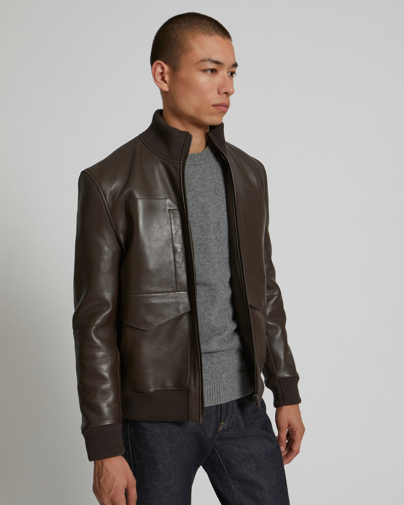 Leather Blouson With Knit Collar