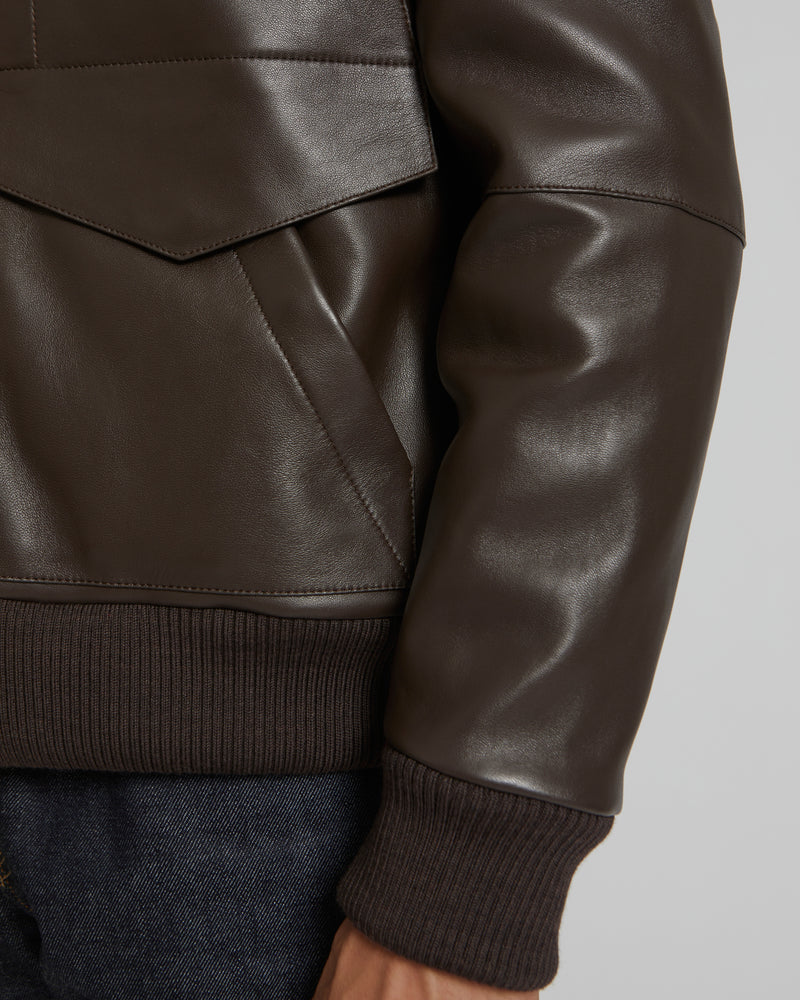 Leather Blouson With Knit Collar - brown - Yves Salomon
