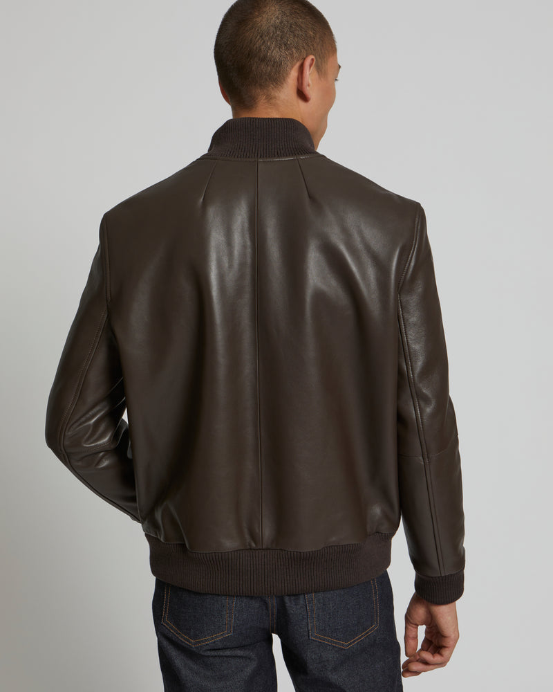 Leather Blouson With Knit Collar - brown - Yves Salomon