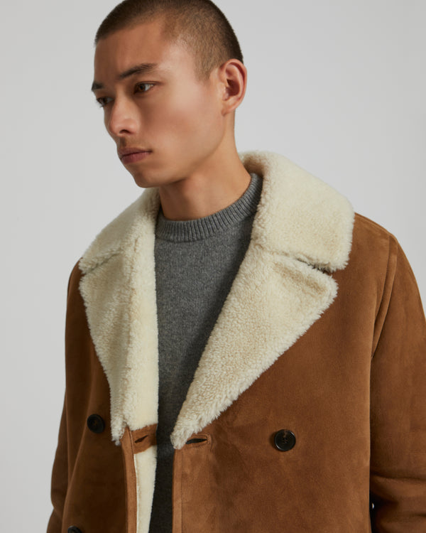 Shearling PeaCoat - brown/white - Yves Salomon