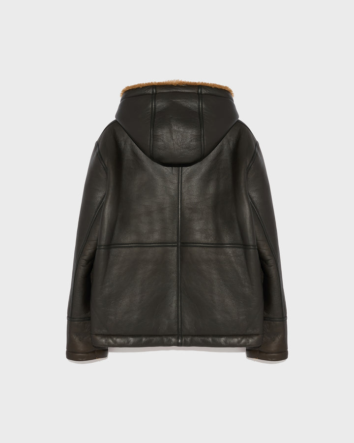 Black Friday - Yves Salomon - Reversible hooded shearling jacket - brown - back view