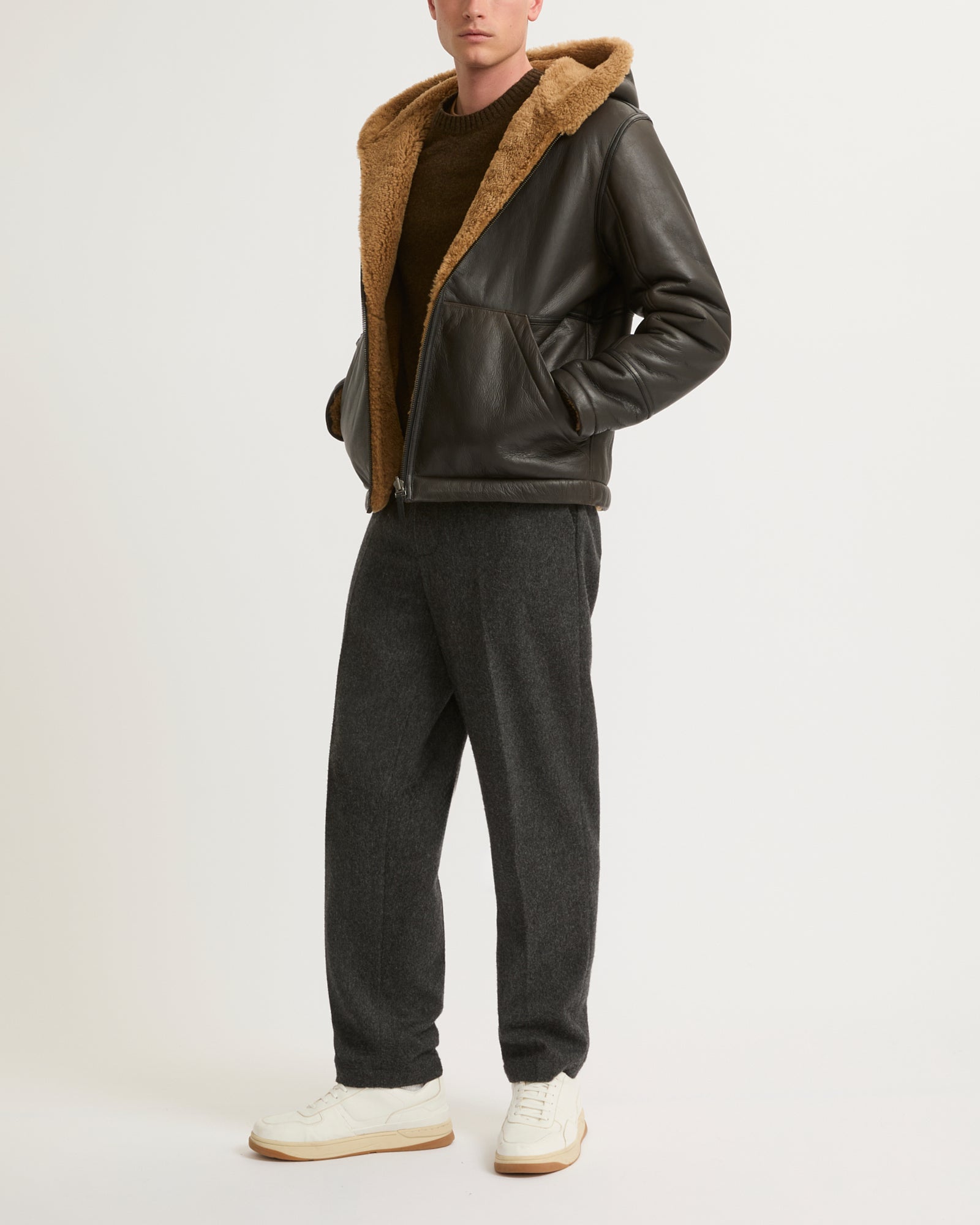 Reversible Shearling Hoodie - brown - Yves Salomon – Yves Salomon UK