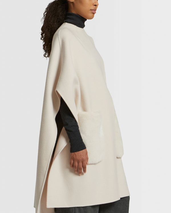 Cashmere wool cape with over-pockets in mink fur