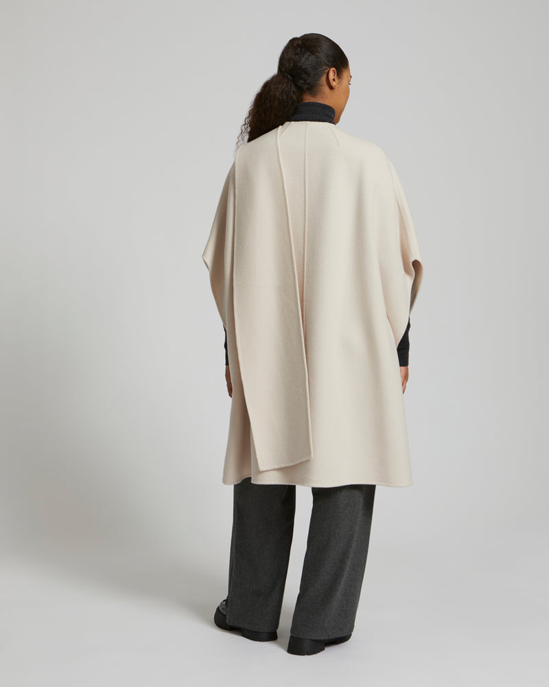 Cashmere wool cape with over-pockets in mink fur - pinkish beige - Yves Salomon