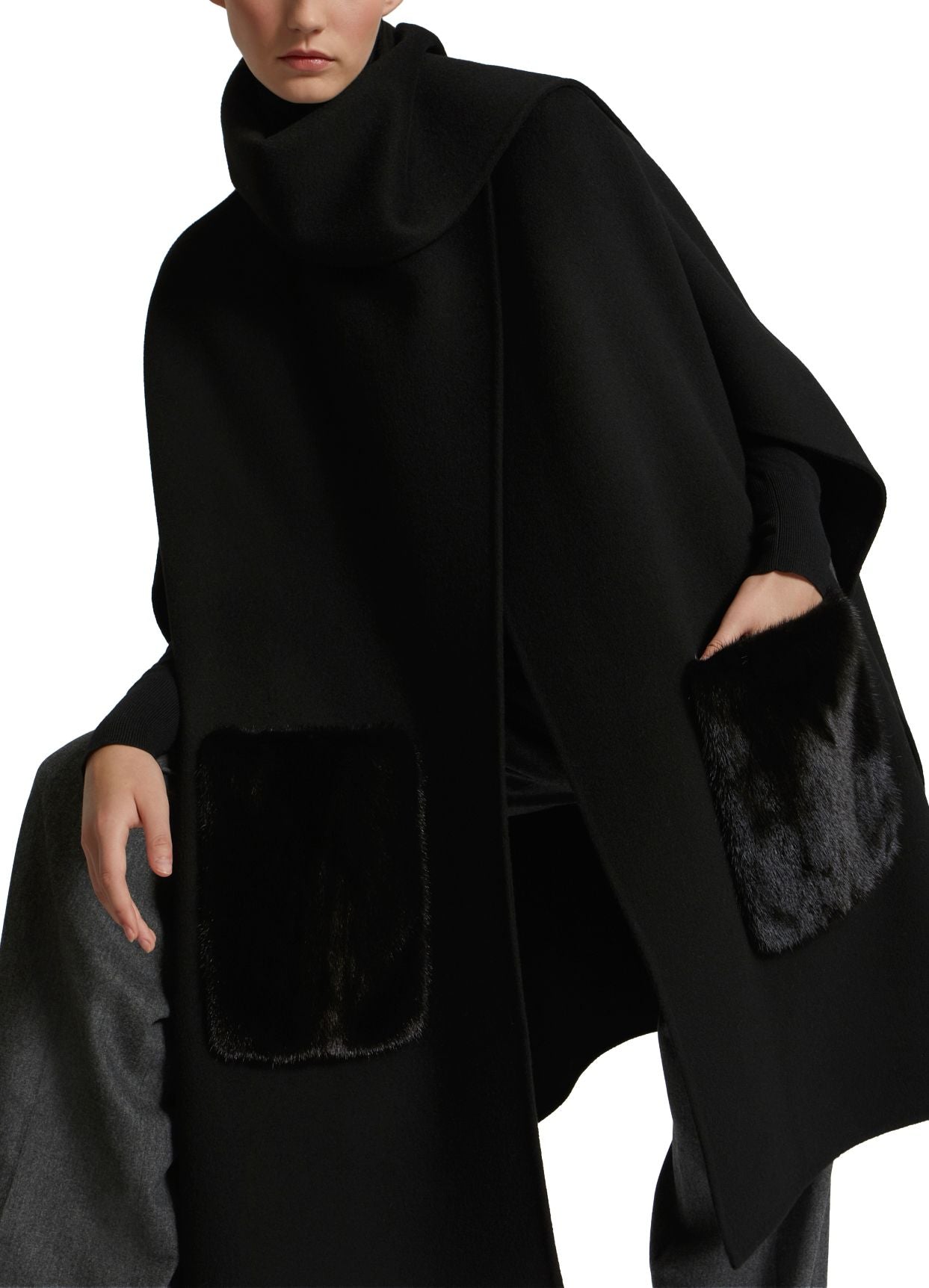 Cashmere wool cape with mink fur -Yves Salomon