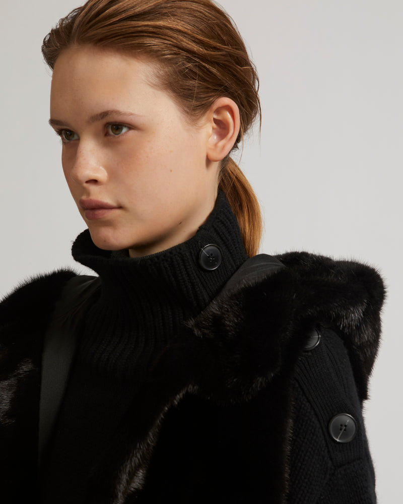 Hooded gilet in long-haired mink fur