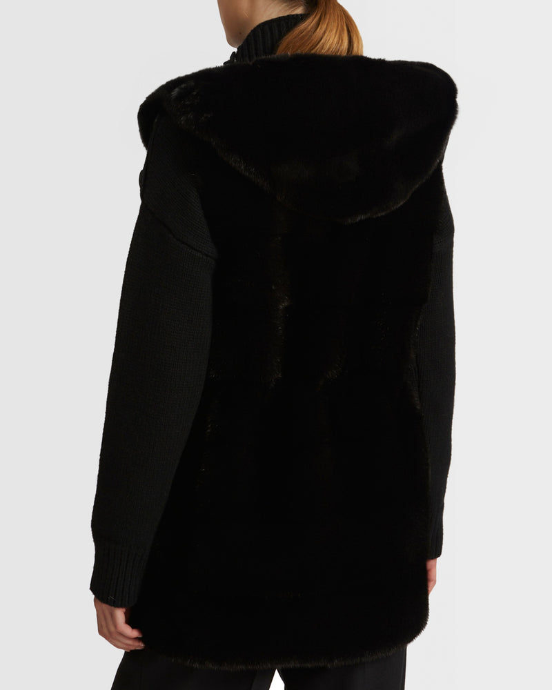 Hooded gilet in long-haired mink fur