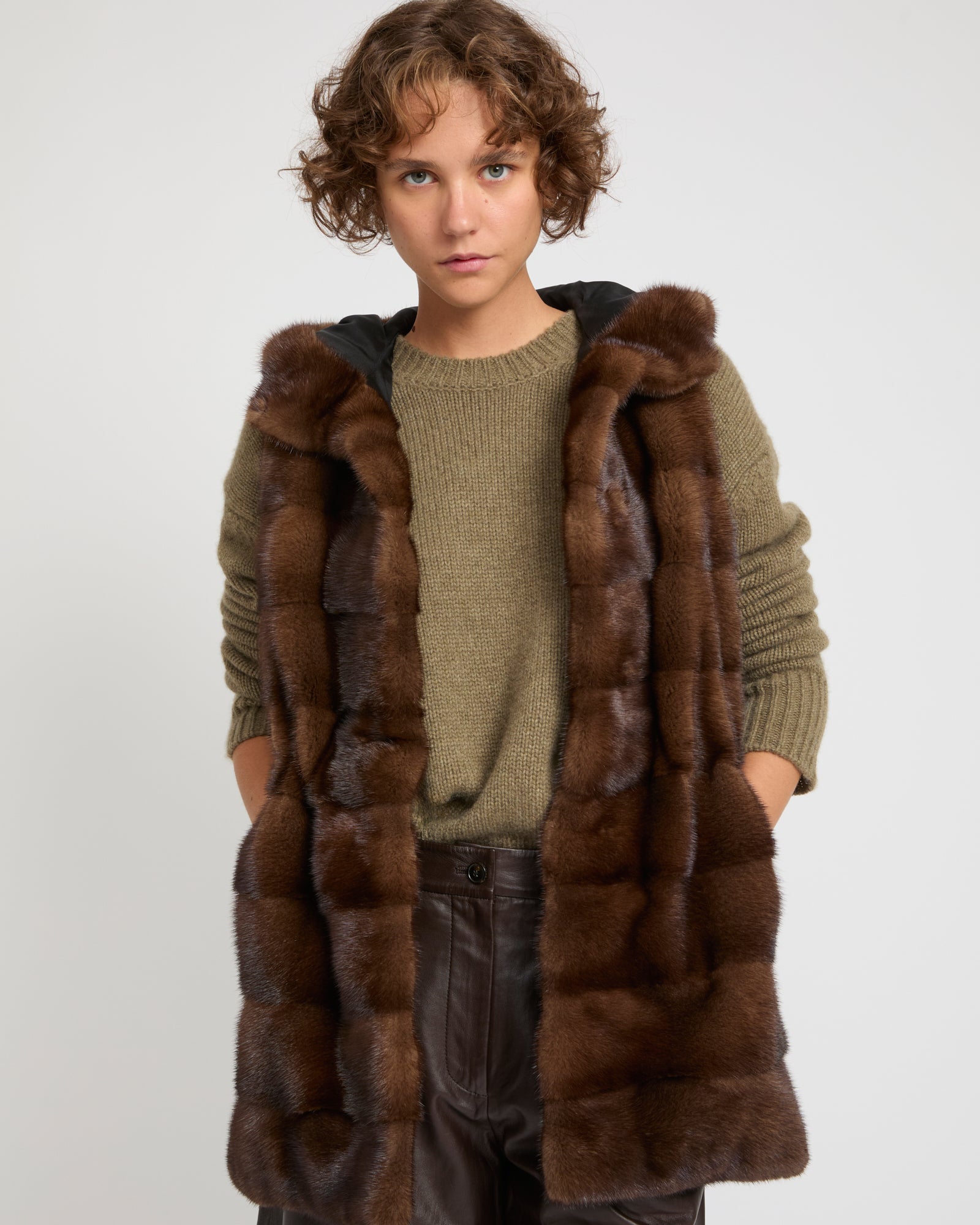 Hooded gilet in long-haired mink fur -Yves Salomon