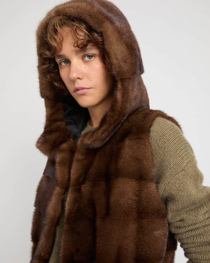 Hooded gilet in long-haired mink fur -Yves Salomon