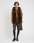 Hooded gilet in long-haired mink fur