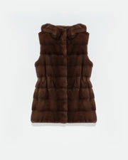 Hooded gilet in long-haired mink fur