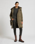 Long down jacket in waterproof technical fabric with mink fur collar