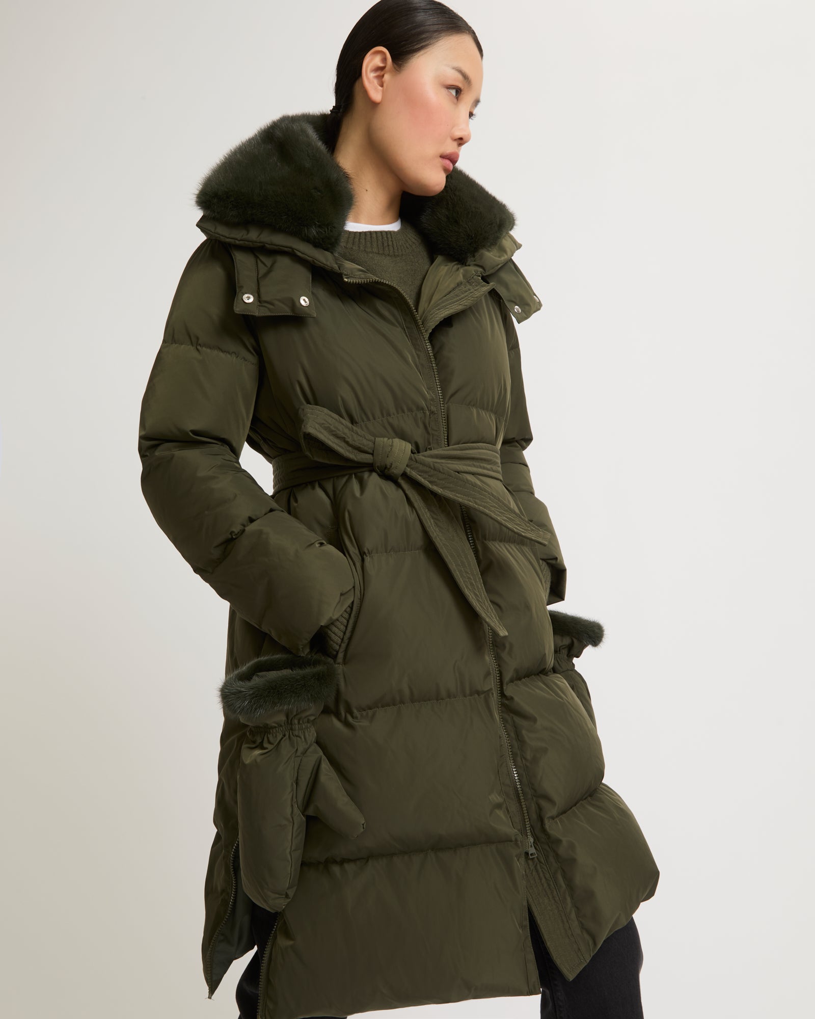 Winter sale & boxing day  -Long belted down jacket in technical fabric