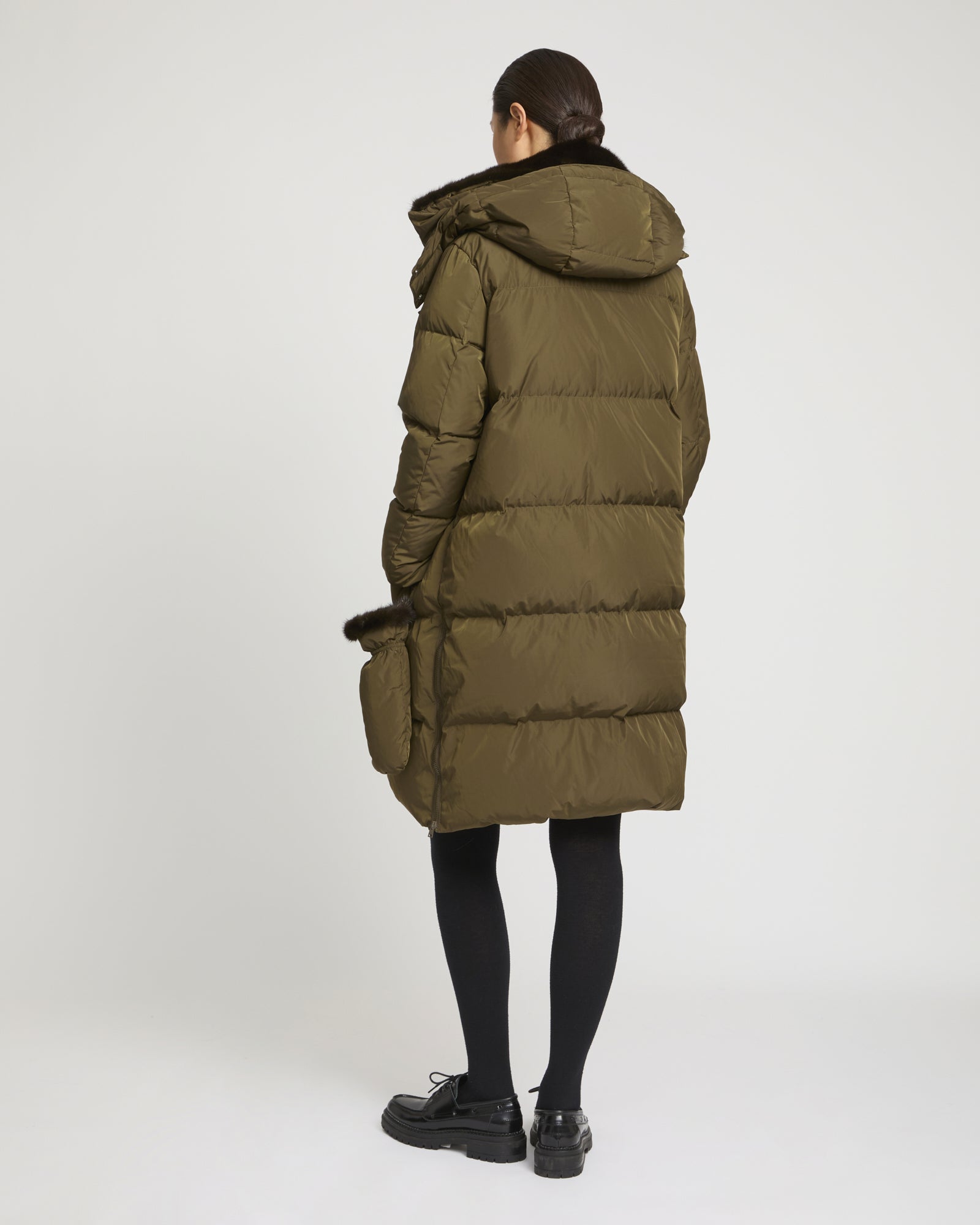 Long belted down jacket in technical fabric -Yves Salomon
