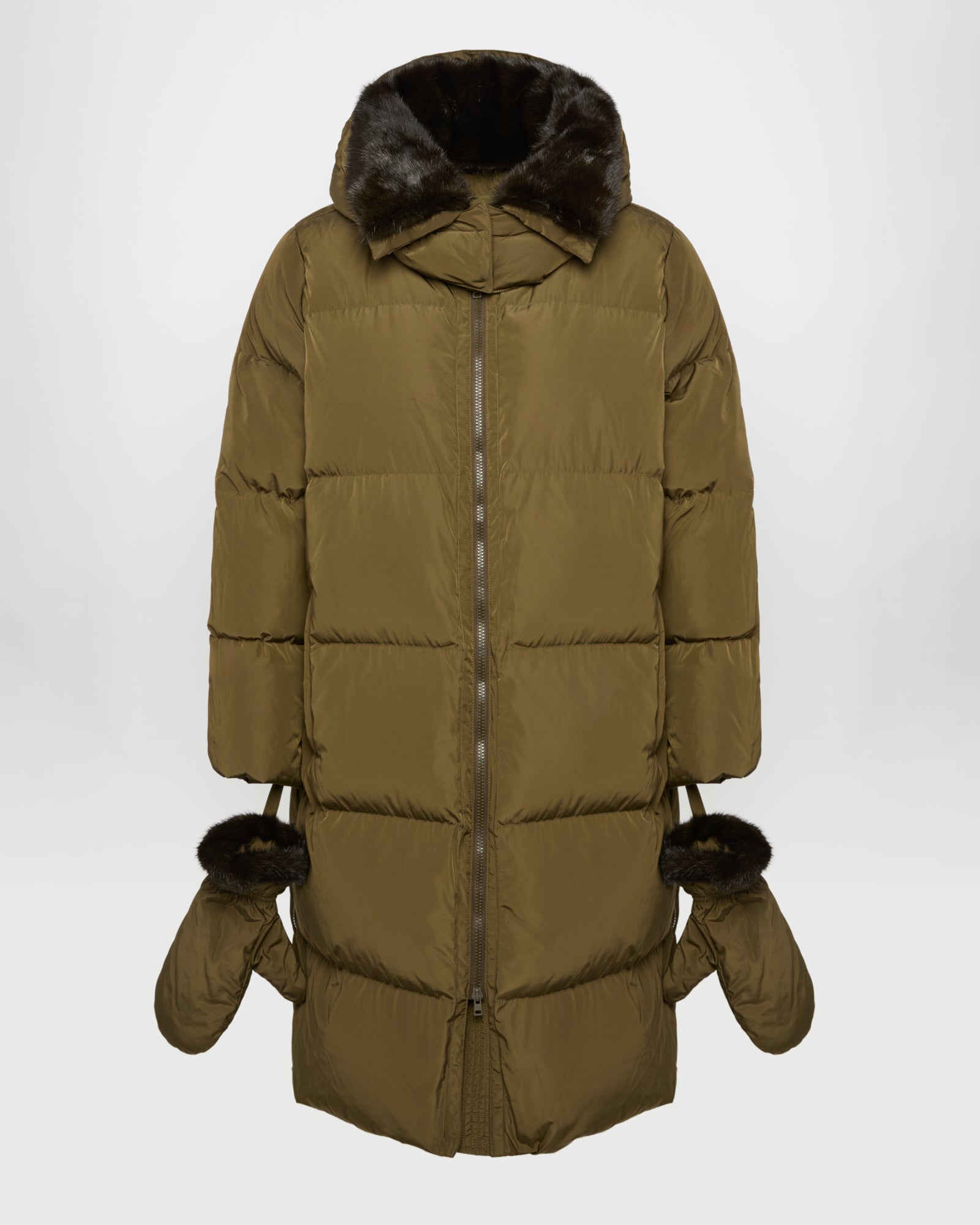 Long belted down jacket in technical fabric -Yves Salomon