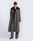 Long cashmere wool coat with mink fur collar