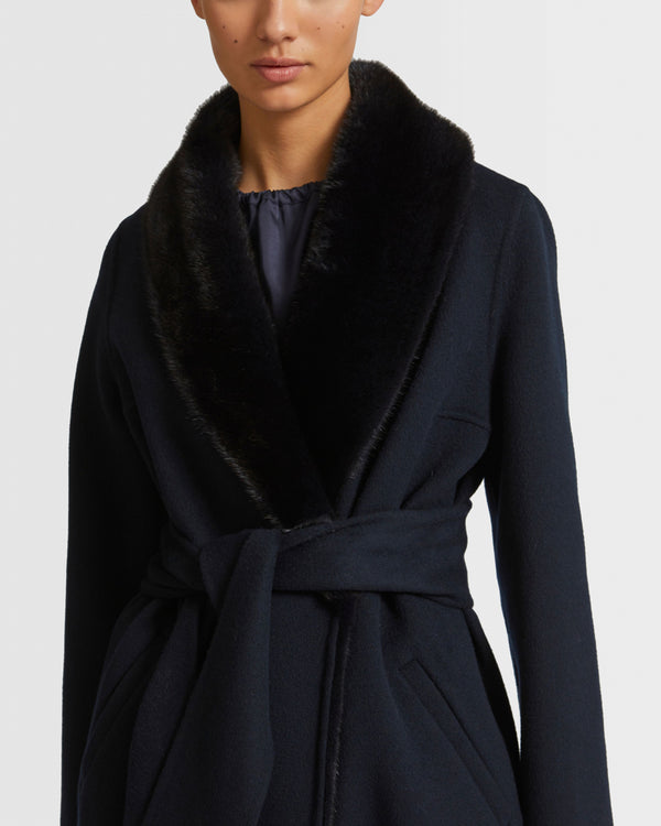 Cashmere wool coat with mink fur collar and facing