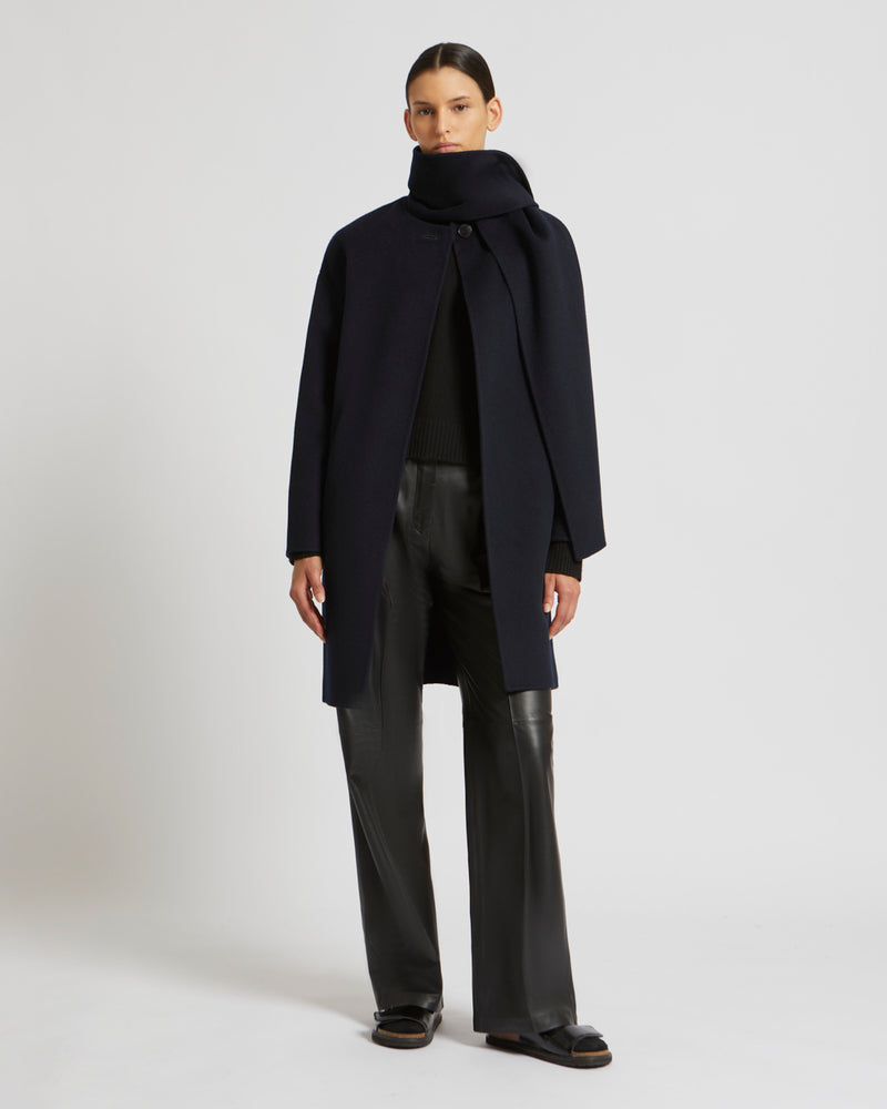 Cashmere wool coat with integrated scarf