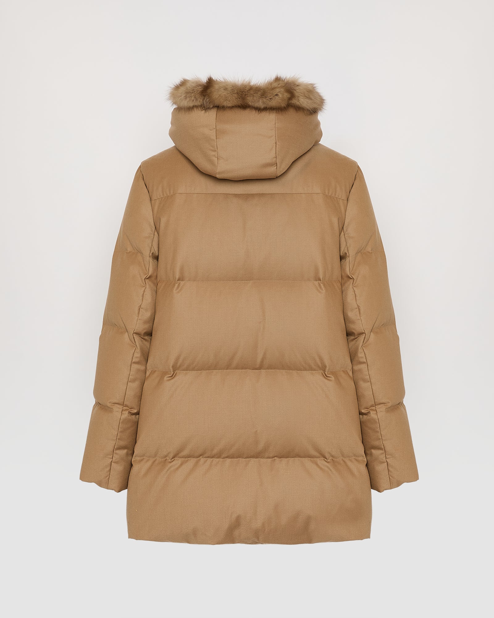Flannel down jacket with detachable sable fur bib -Yves Salomon
