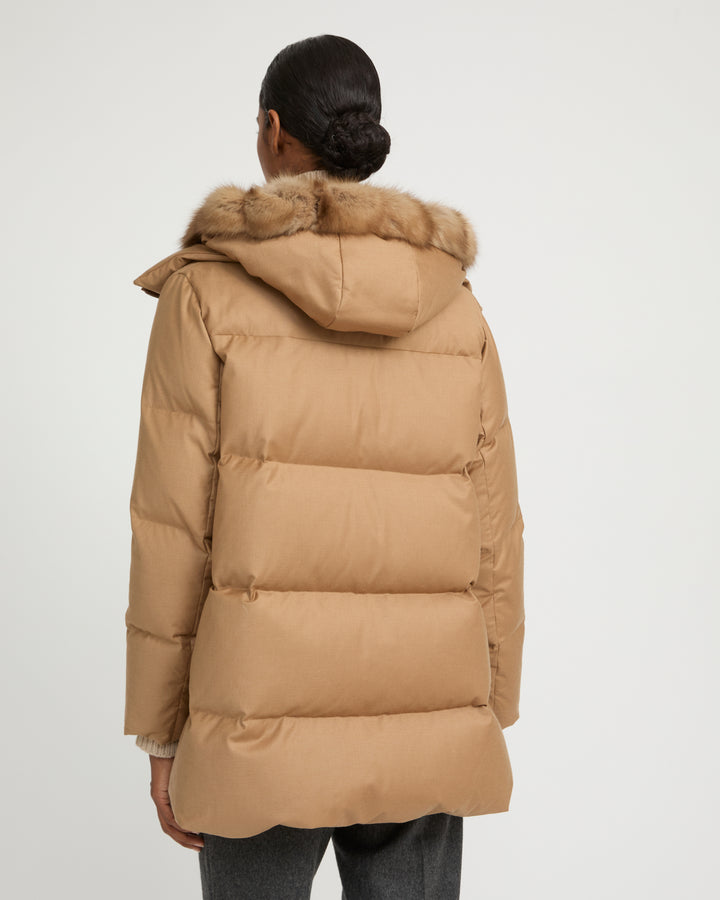 Flannel down jacket with detachable sable fur bib -Yves Salomon