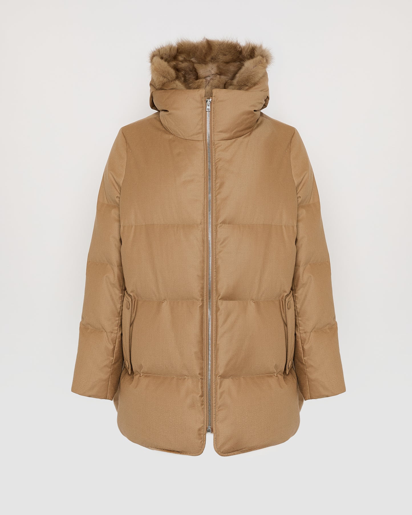 Flannel down jacket with detachable sable fur bib -Yves Salomon