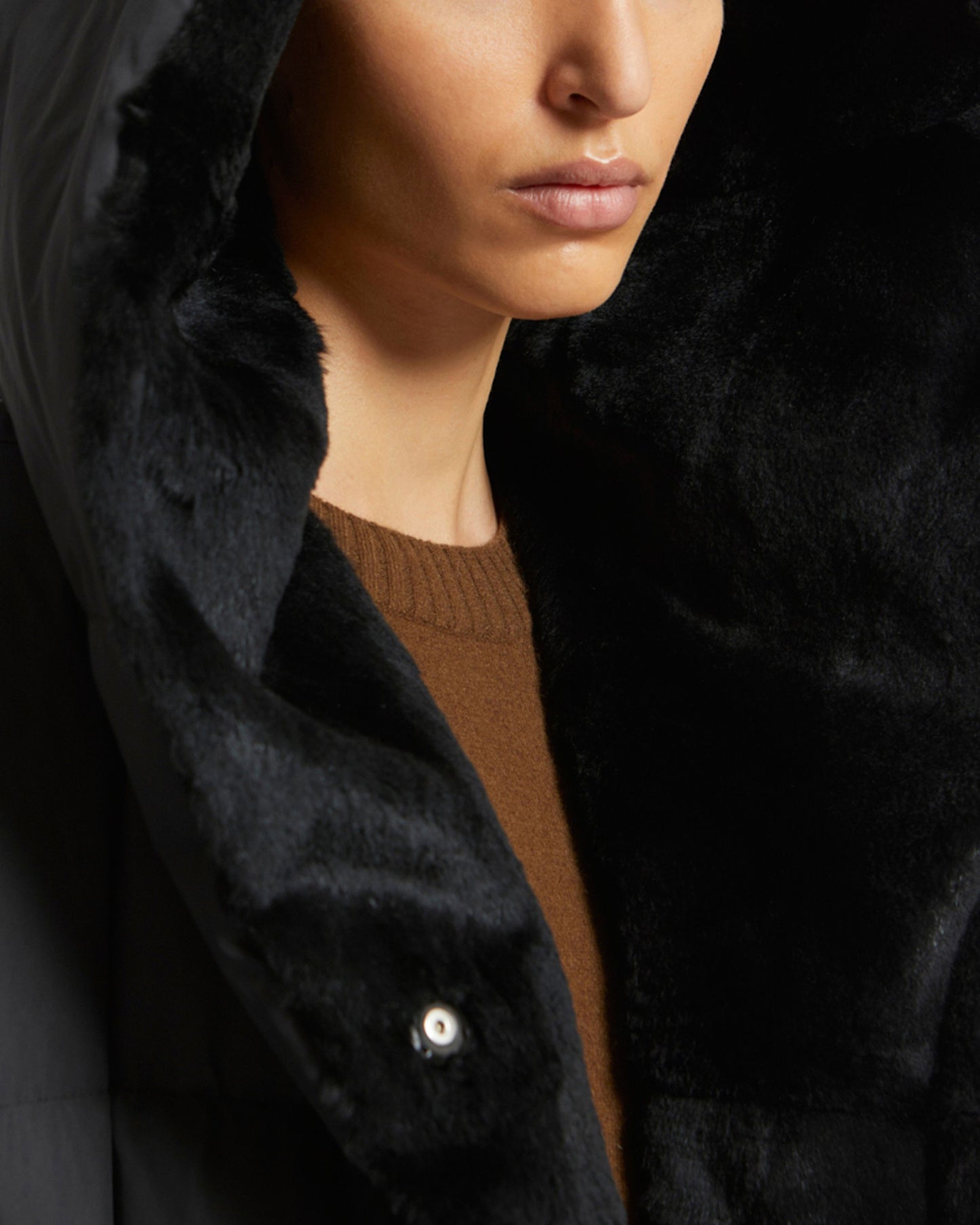 Black Friday 2025- Reversible down jacket in waterproof technical fabric and sheared rabbit-Yves Salomon-Winter sale & boxing day