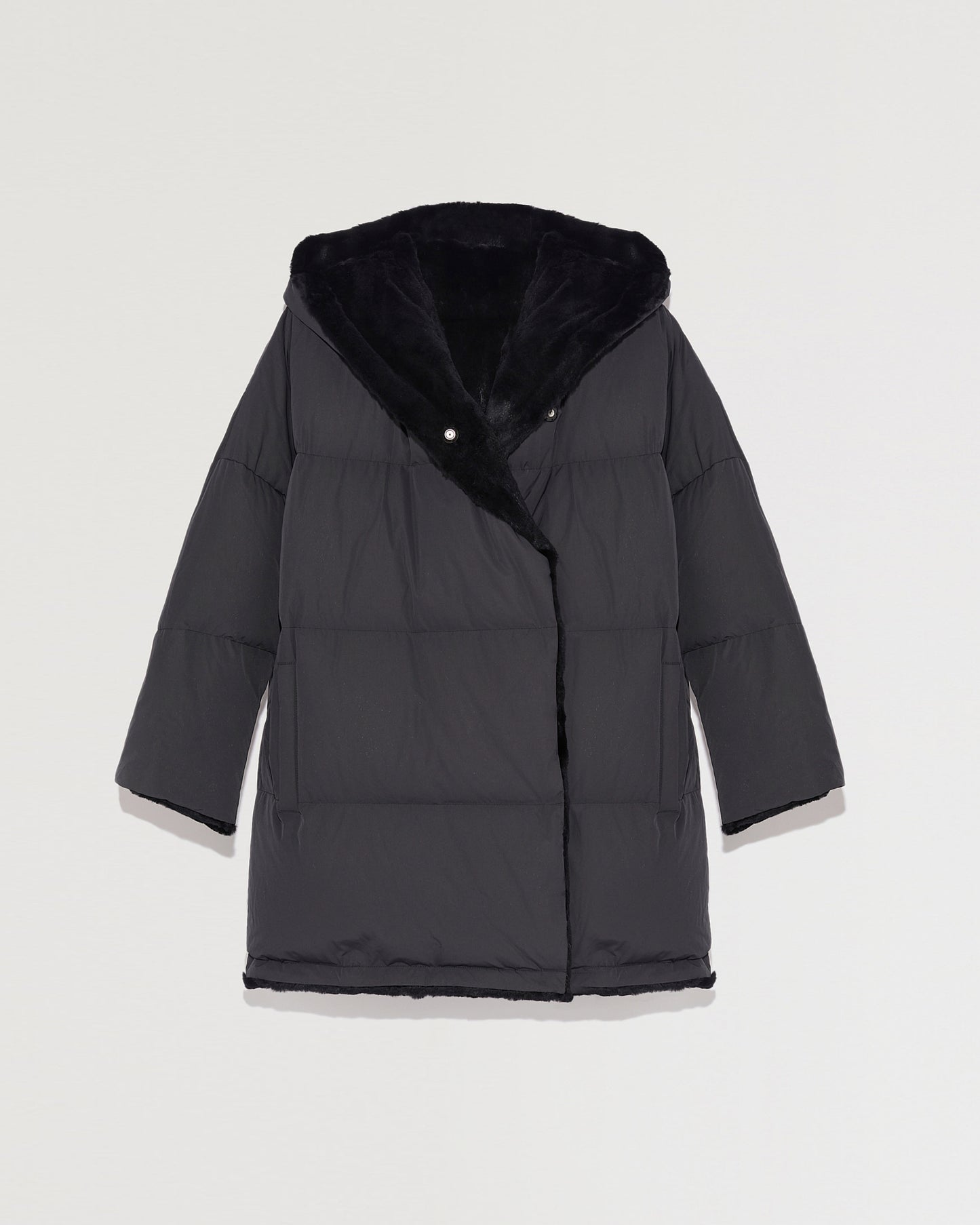 Black Friday 2025- Reversible down jacket in waterproof technical fabric and sheared rabbit-Yves Salomon-Winter sale & boxing day