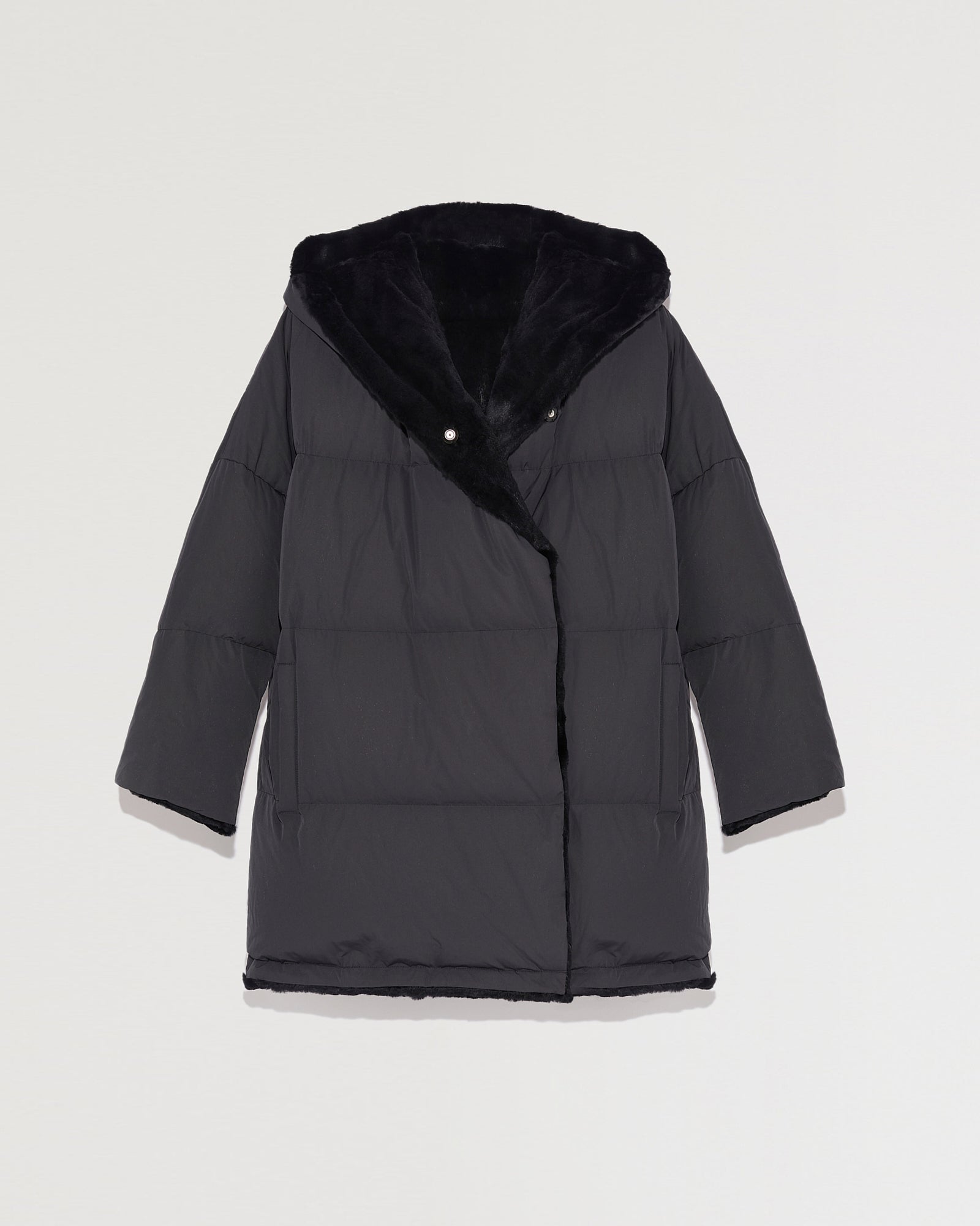 Black Friday 2025- Reversible down jacket in waterproof technical fabric and sheared rabbit-Yves Salomon-Winter sale & boxing day