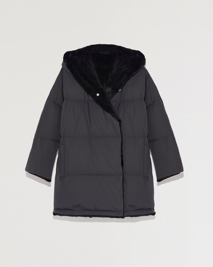 Black Friday 2025- Reversible down jacket in waterproof technical fabric and sheared rabbit-Yves Salomon-Winter sale & boxing day
