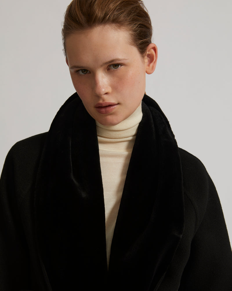 Cashmere wool coat with mink fur inner collar and facing - black - Yves Salomon