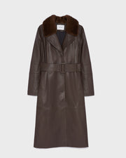 Lamb leather coat with a mink fur collar