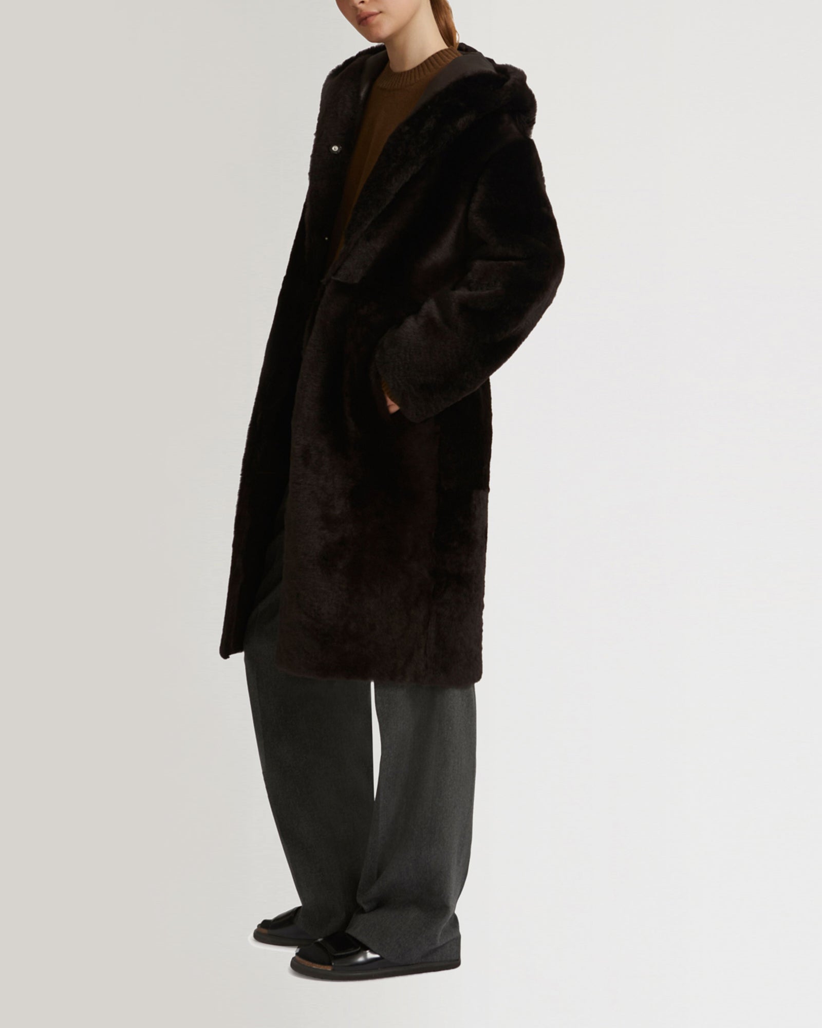 Winter sale & boxing day  -Long hooded shearling coat