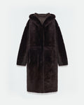 Long hooded shearling coat
