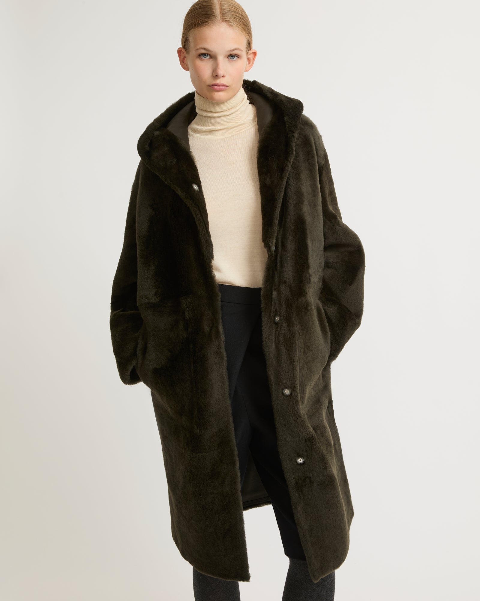 Long hooded shearling coat-Yves Salomon-Winter sale & boxing day