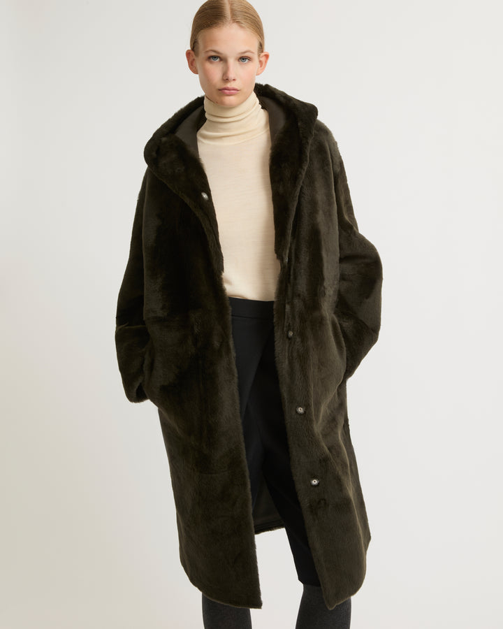 Long hooded shearling coat-Yves Salomon-Winter sale & boxing day