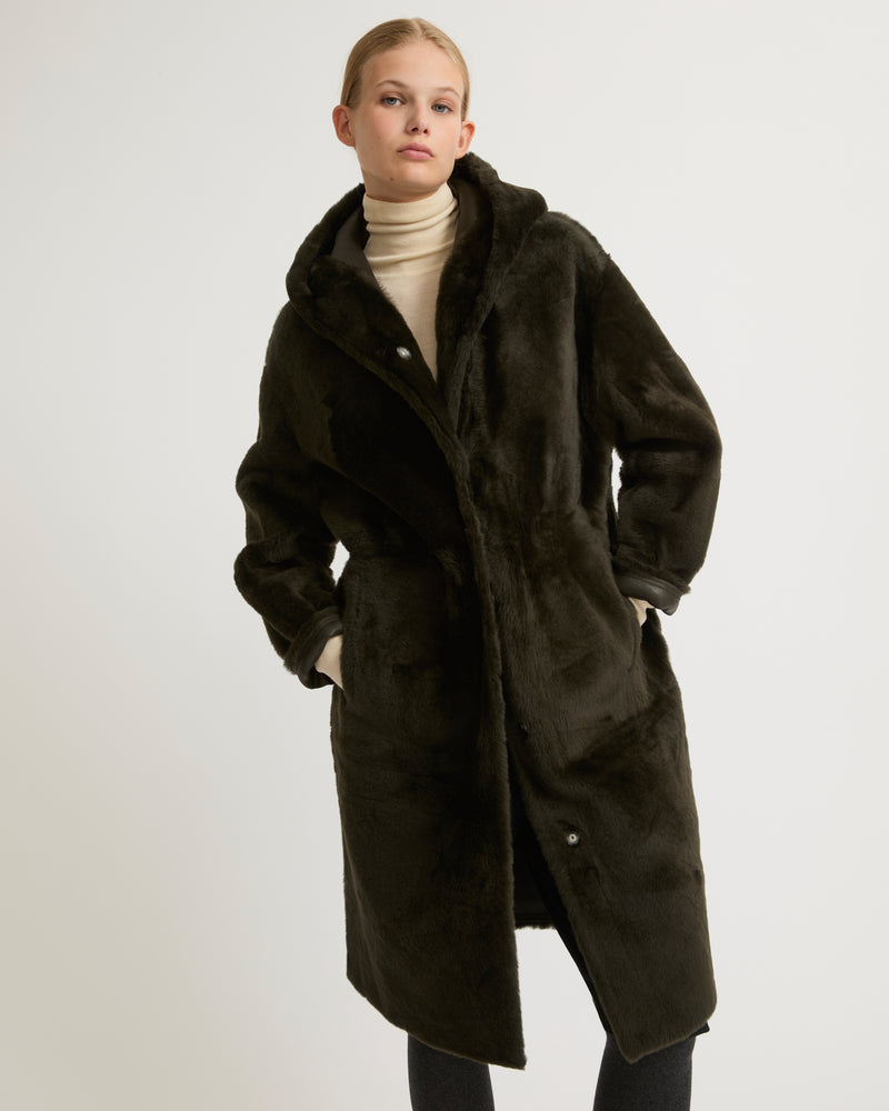 Long hooded shearling coat-Yves Salomon-Winter sale & boxing day