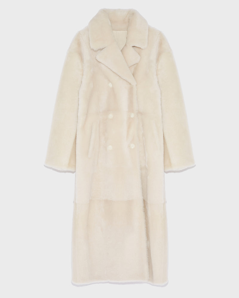 Long double-breasted shearling coat - white - Yves Salomon
