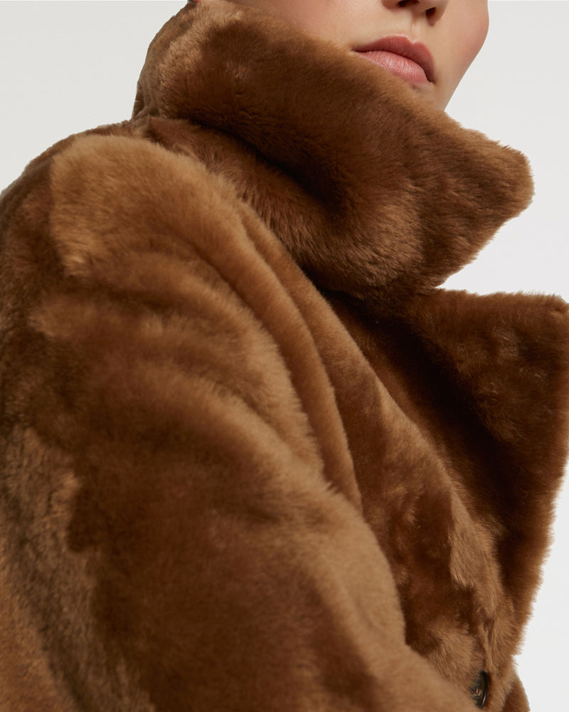 Long double-breasted shearling coat