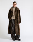 Long double-breasted shearling coat