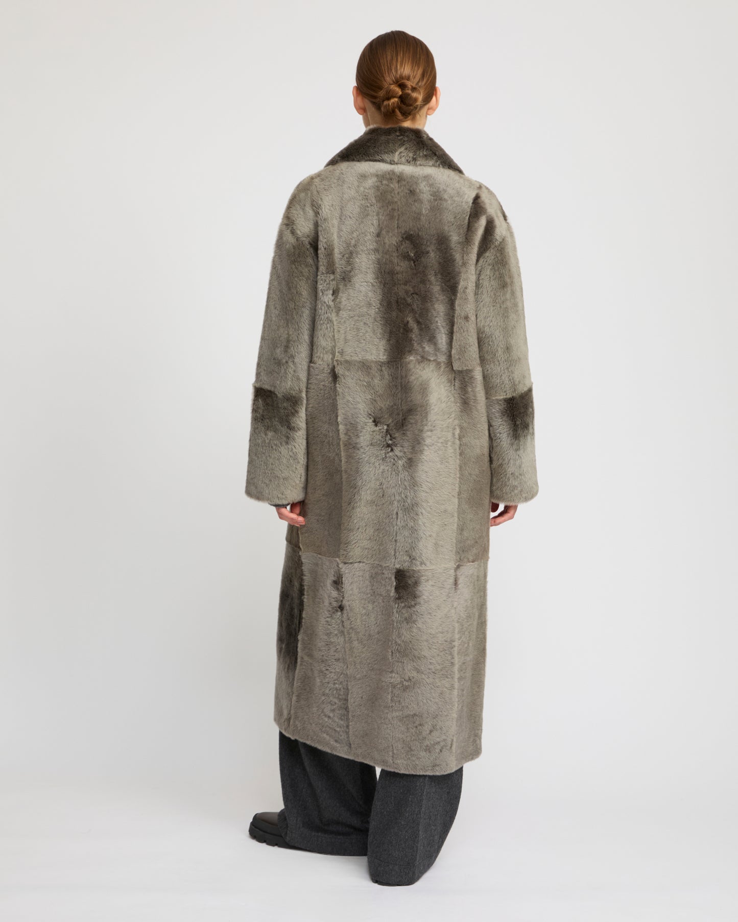 Long double-breasted shearling coat
