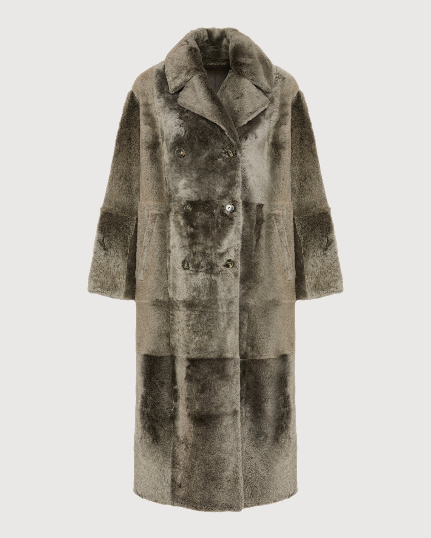 Long double-breasted shearling coat