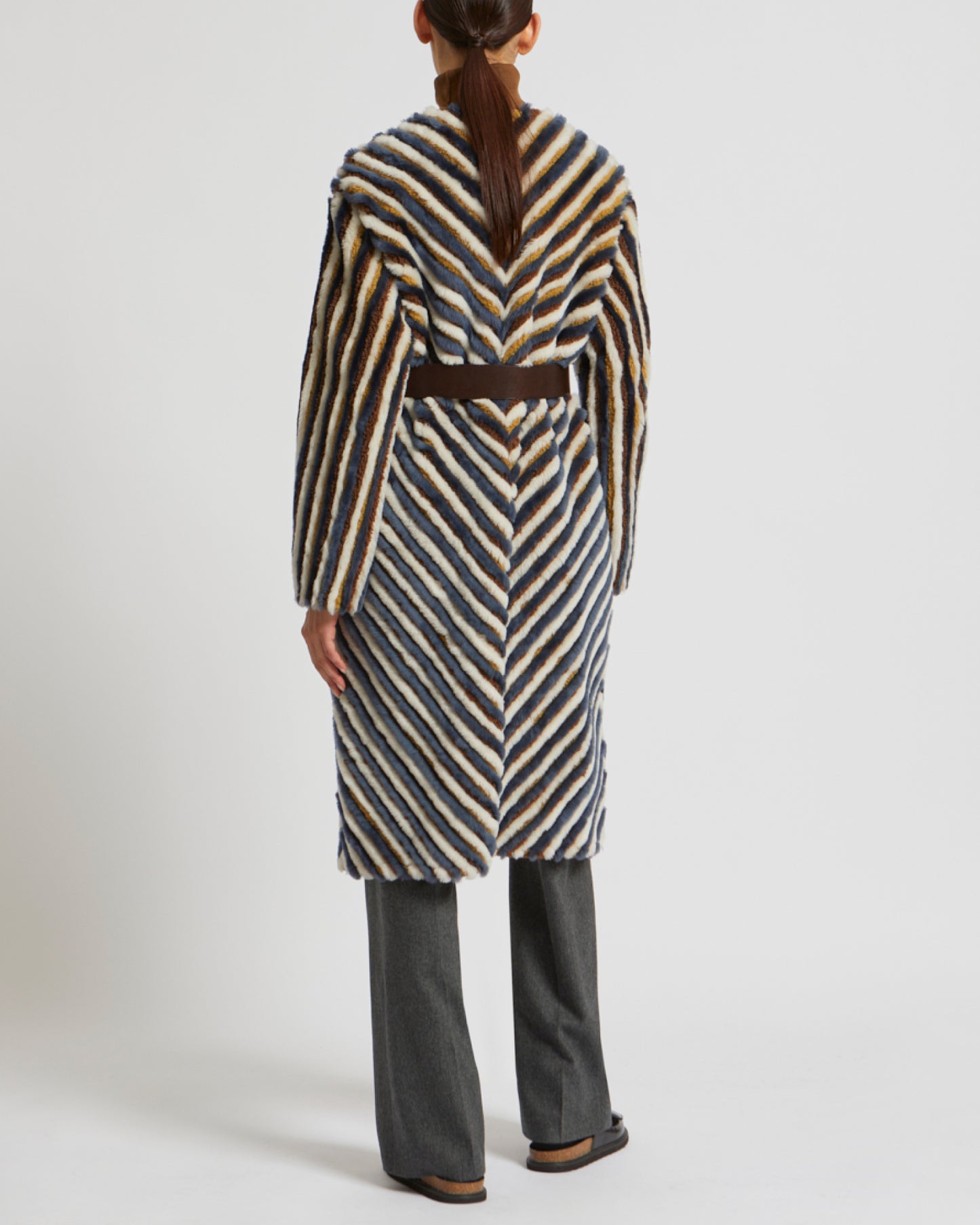 Long belted coat in merino lambskin and merinillo wool -Yves Salomon