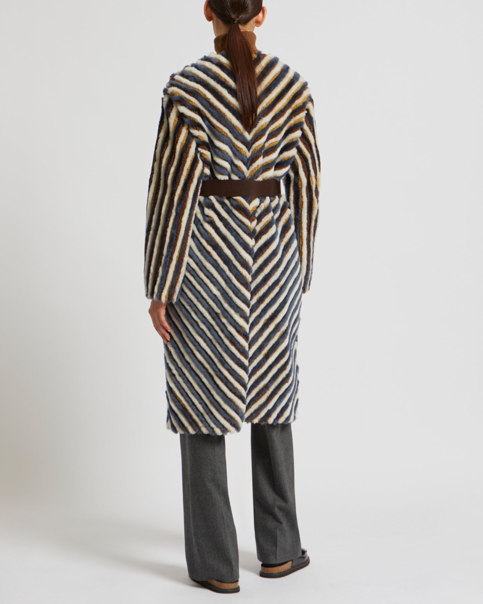 Long belted coat in merino lambskin and merinillo wool -Yves Salomon