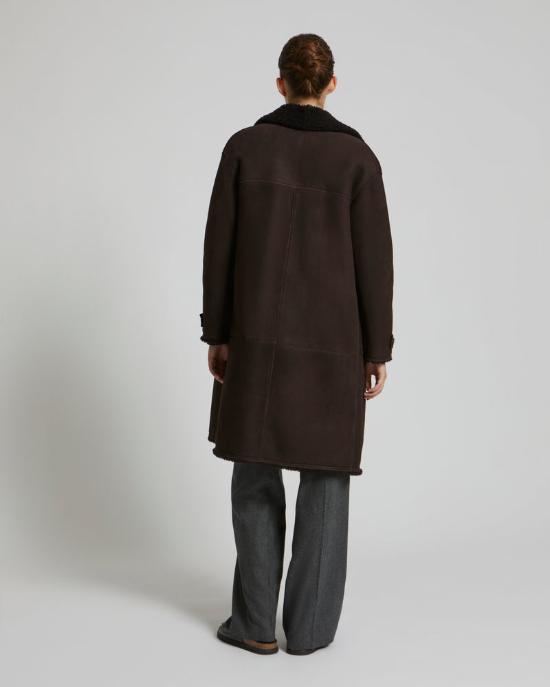 Long double-breasted coat in merino wool
