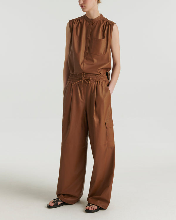 Leather cargo trousers - brown