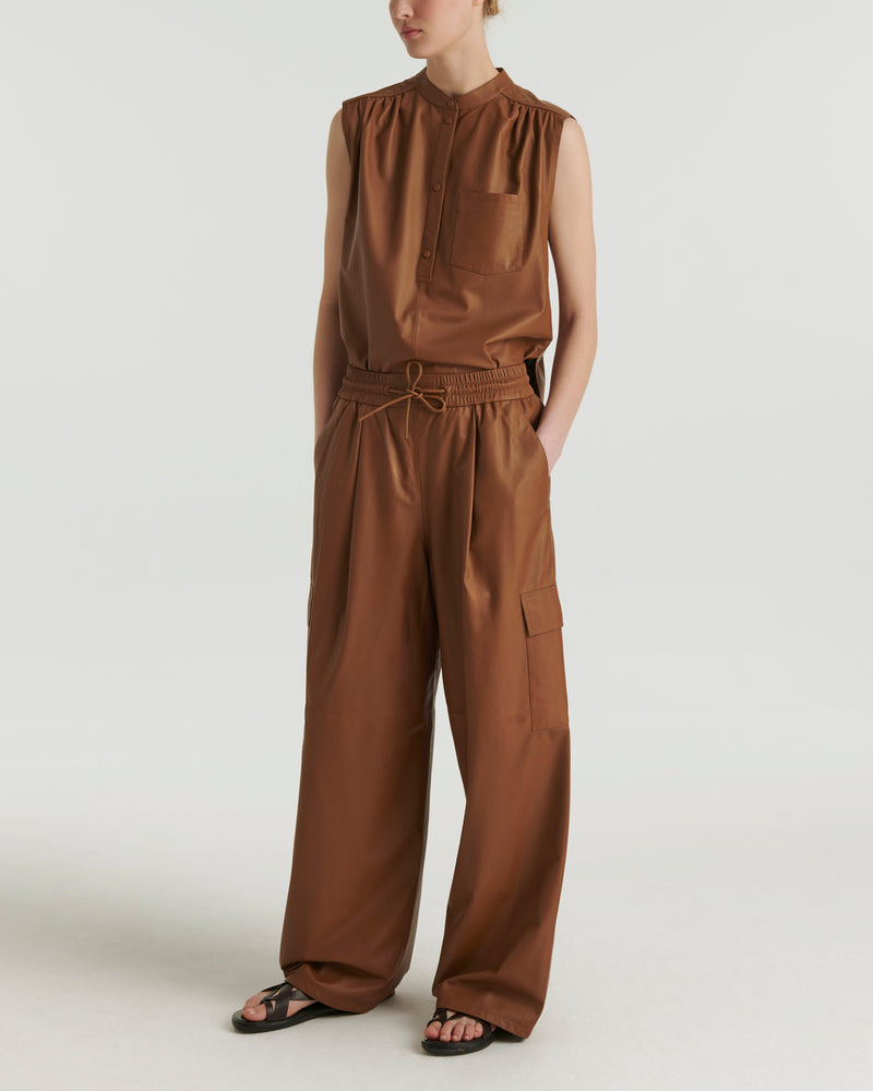 Leather cargo trousers - brown