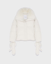 Boxy down jacket in waterproof technical fabric with fox fur collar