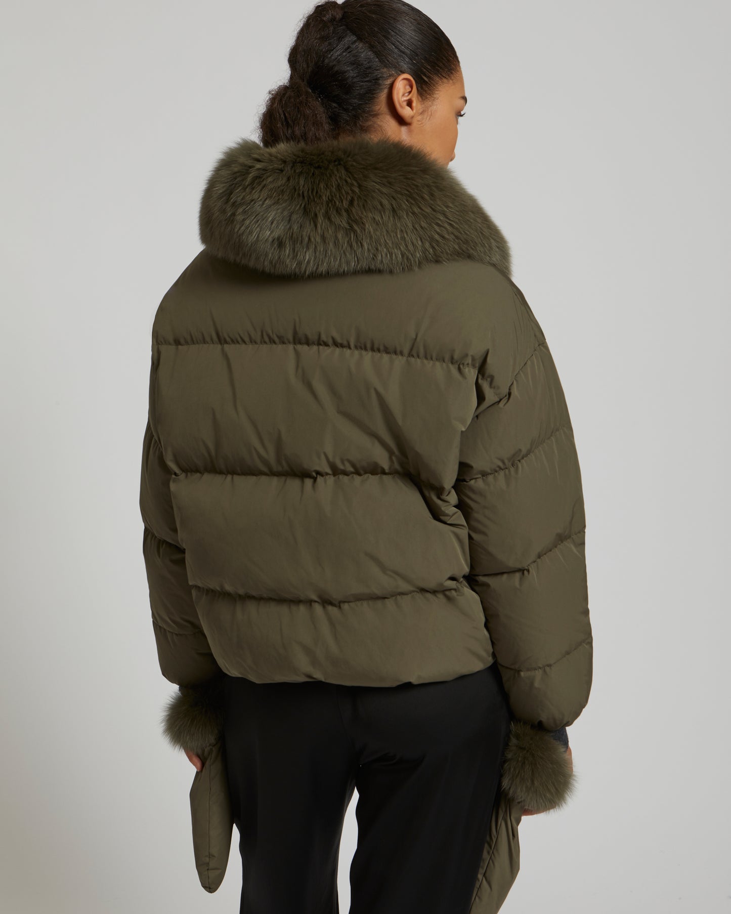 Boxy down jacket in waterproof technical fabric with fox fur collar -Yves Salomon