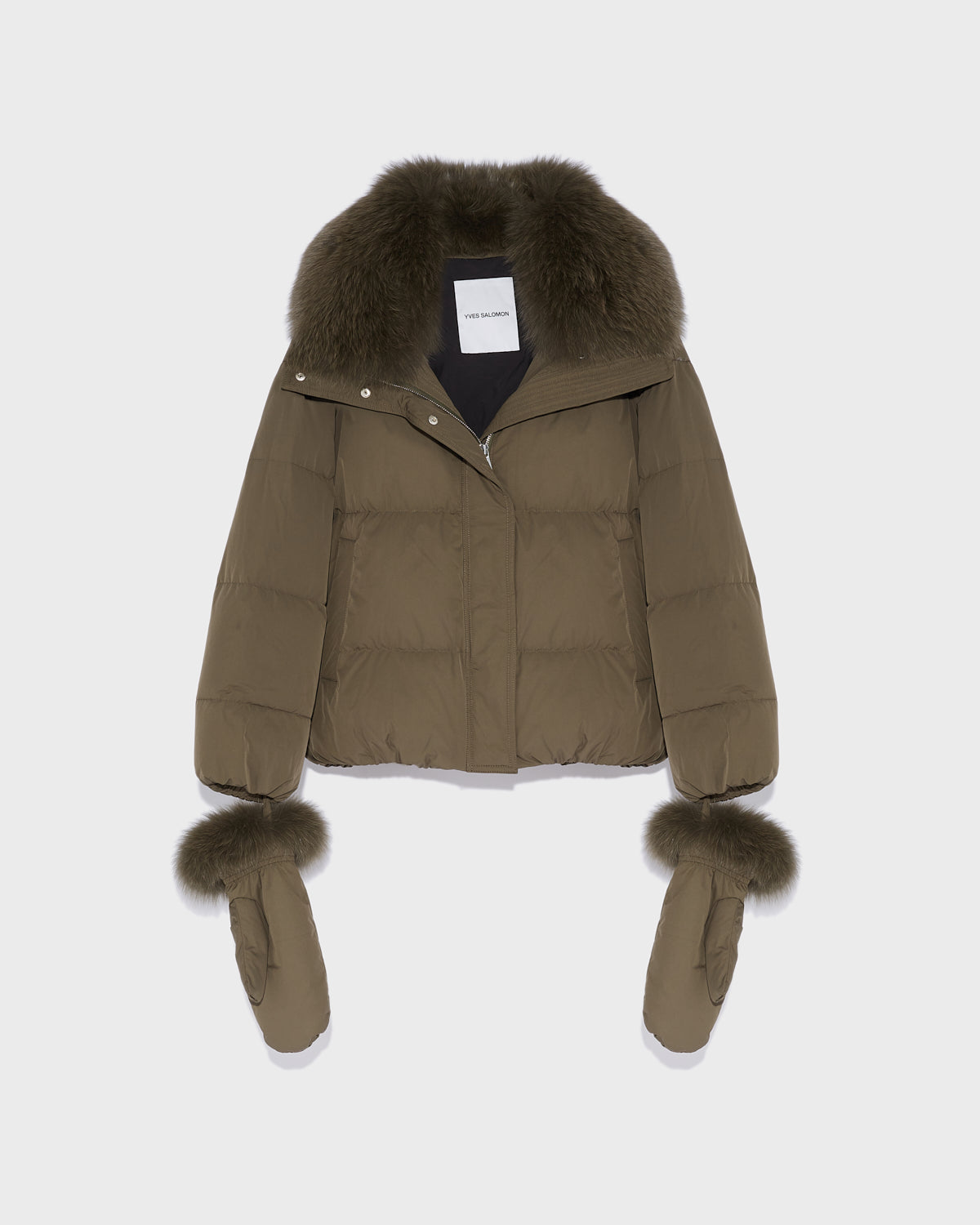 Boxy down jacket in waterproof technical fabric with fox fur collar -Yves Salomon