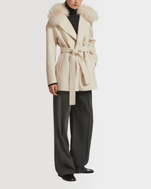 Cashmere wool peacot with fox fur collar